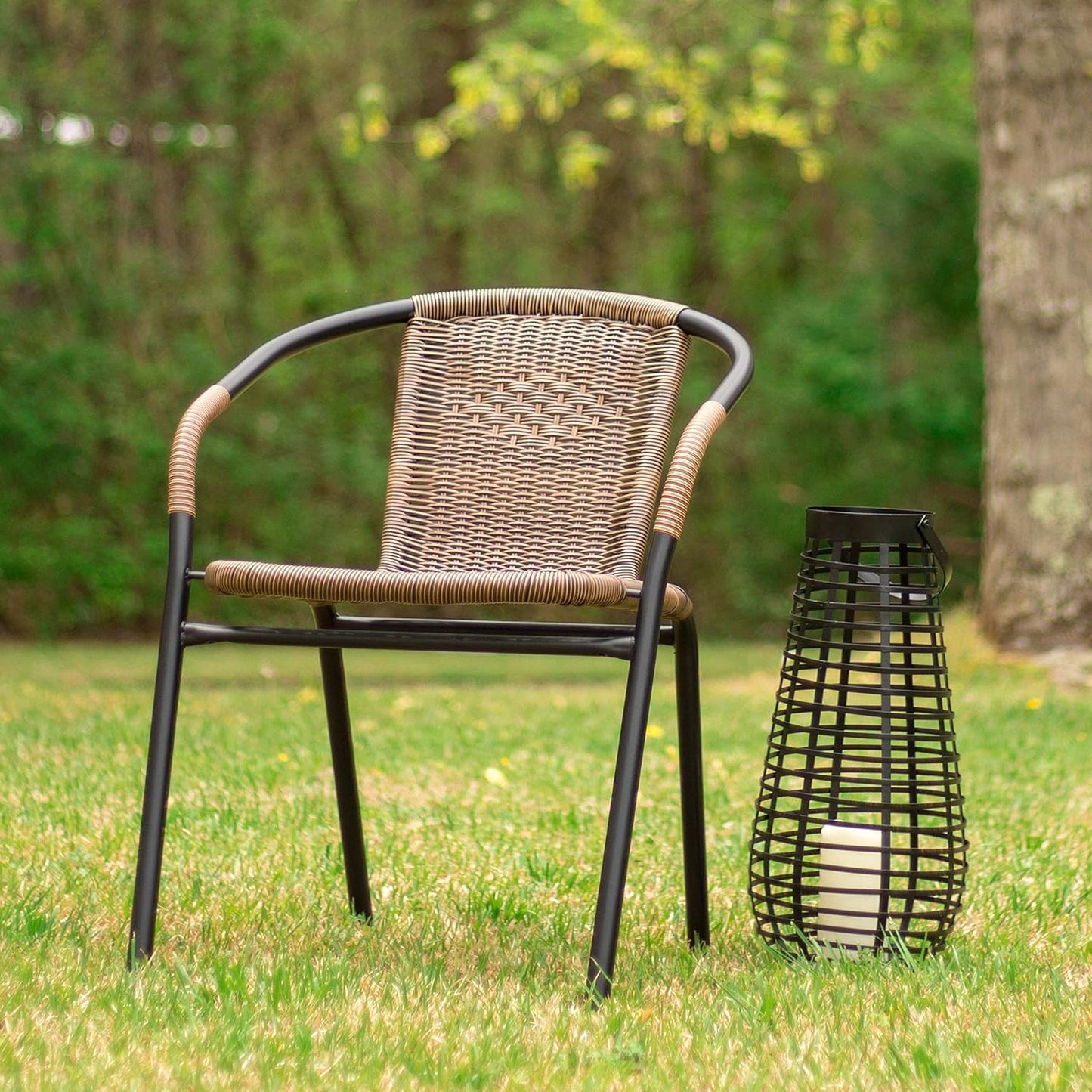2 Pack Medium Brown Rattan Indoor-Outdoor Restaurant Stack Chair