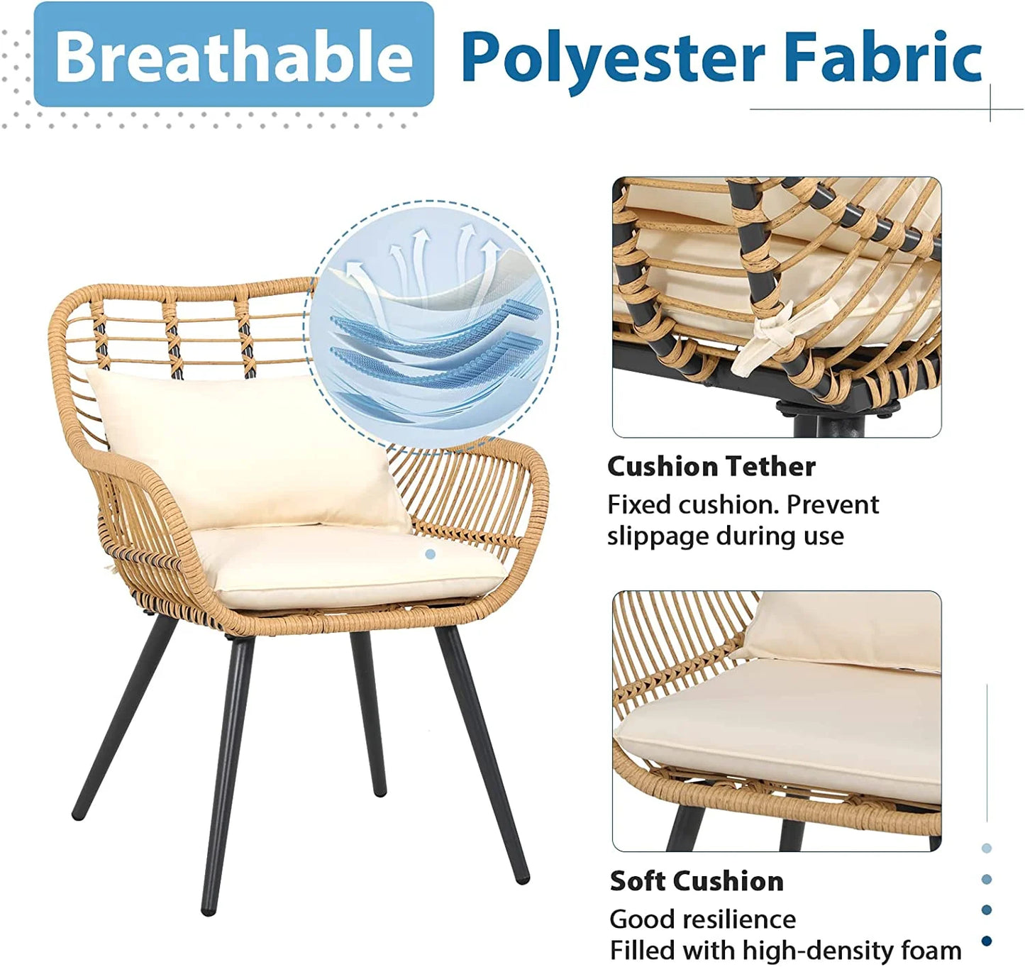 5-Piece Outdoor Wicker Furniture Set, Rattan Bistro All Weather Patio Conversation Set with Ottoman and round Coffee Side Table