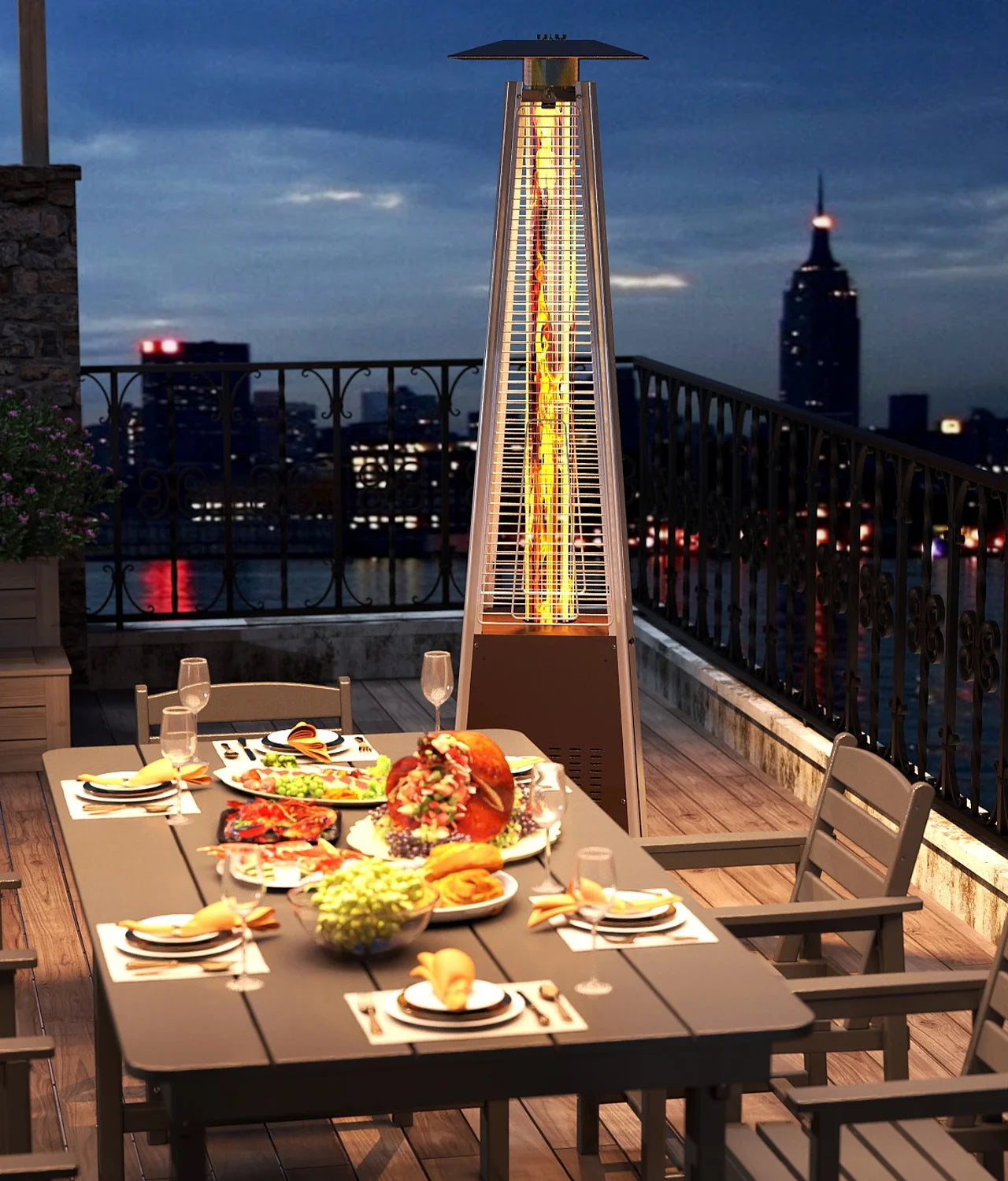 Patio Heater, 48,000 BTU Propane Pyramid Patio Heater with Wheels, Bronze