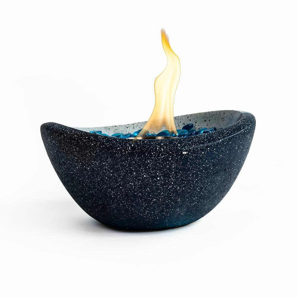 11 In. Outdoor Concrete Gel or Liquid Fire Pit Mixed Color Tabletop Mini Smokeless Fire Bowl with Blue Glass Beads