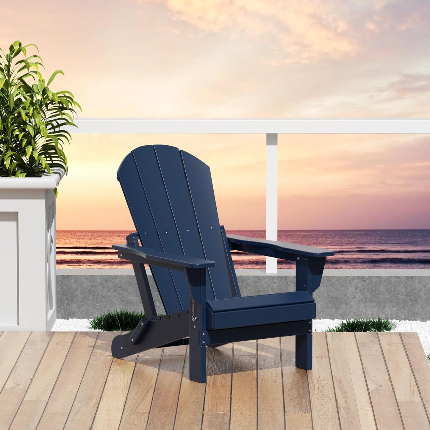 WO Home Furniture Adirondack Chair Lounger Outdoor Folding for Fire Pit, Beach, Balcony, Backyard, Lawn, Patio, Pool, Deck, Garden (Navy Blue)