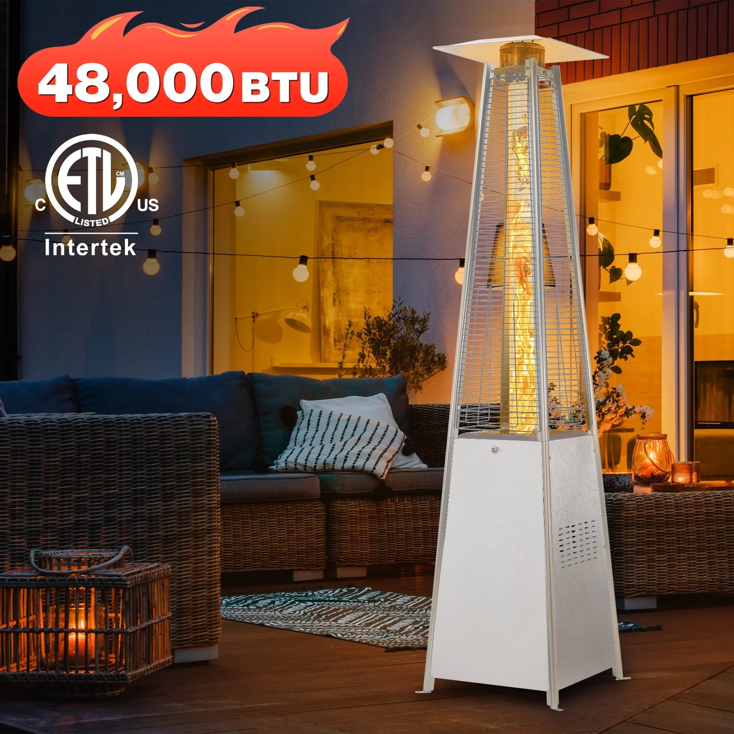 Pyramid Patio Heater, 48,000 BTU Outdoor Propane Patio Heater, Silver