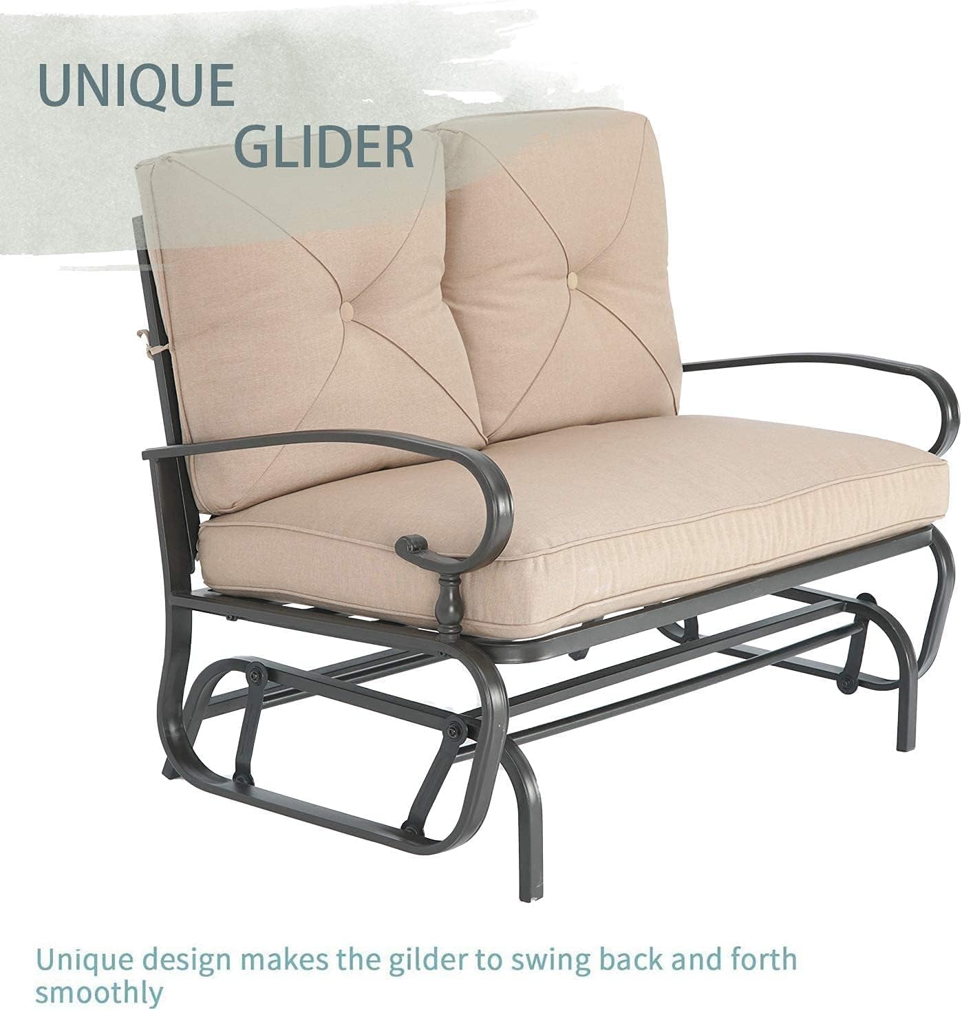 Outdoor Metal Furniture Sets 5 Pieces(6 Seats) Patio Conversation Set (Patio Swing Glider, 2 Patio Chairs, Loveseat with Coffee Table), Brown