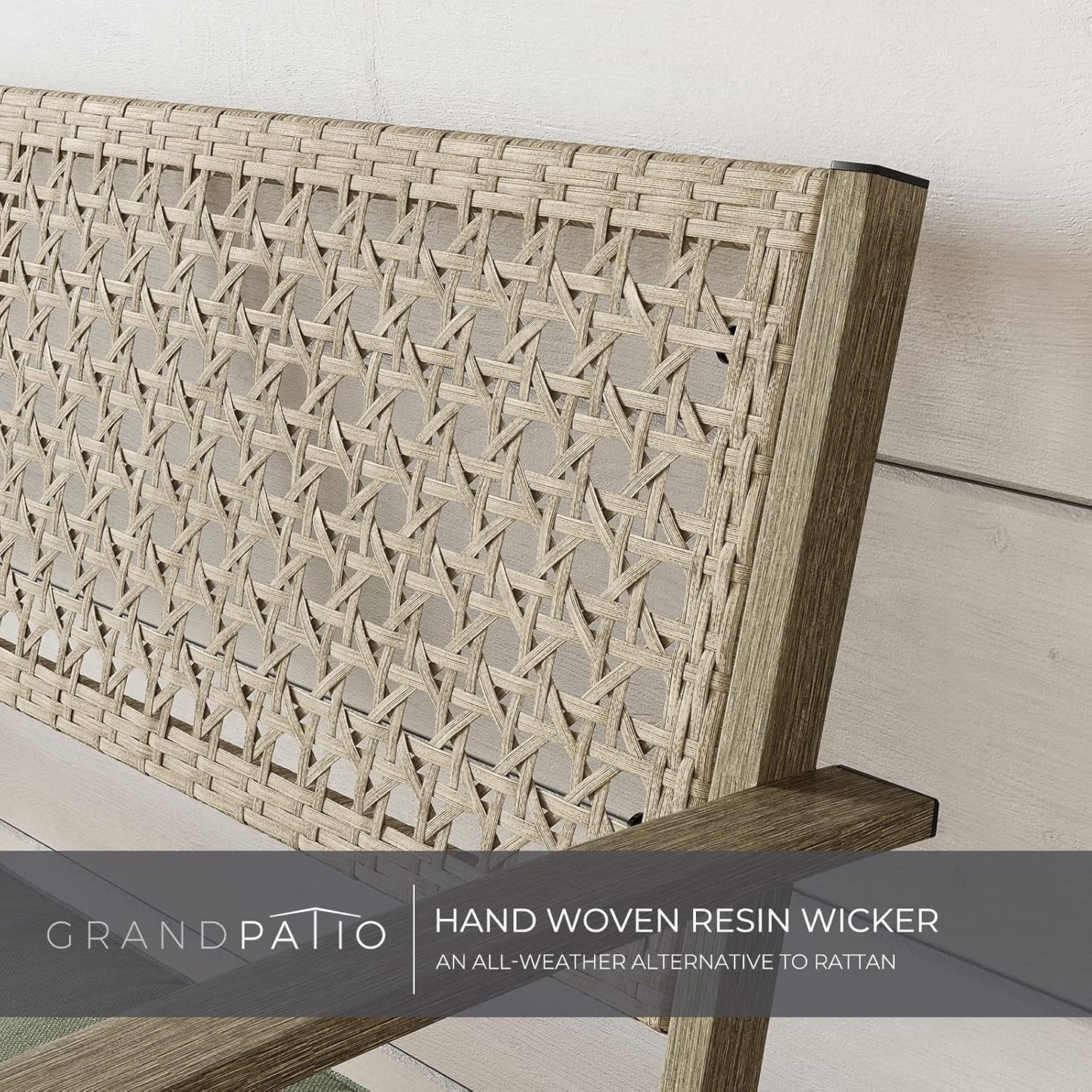 Outdoor Bench, Wicker Patio Benches with Cushion, Patio Loveseat for Front Porch Backyard outside Furniture Decor (Green Cushion, Wicker Rattan)