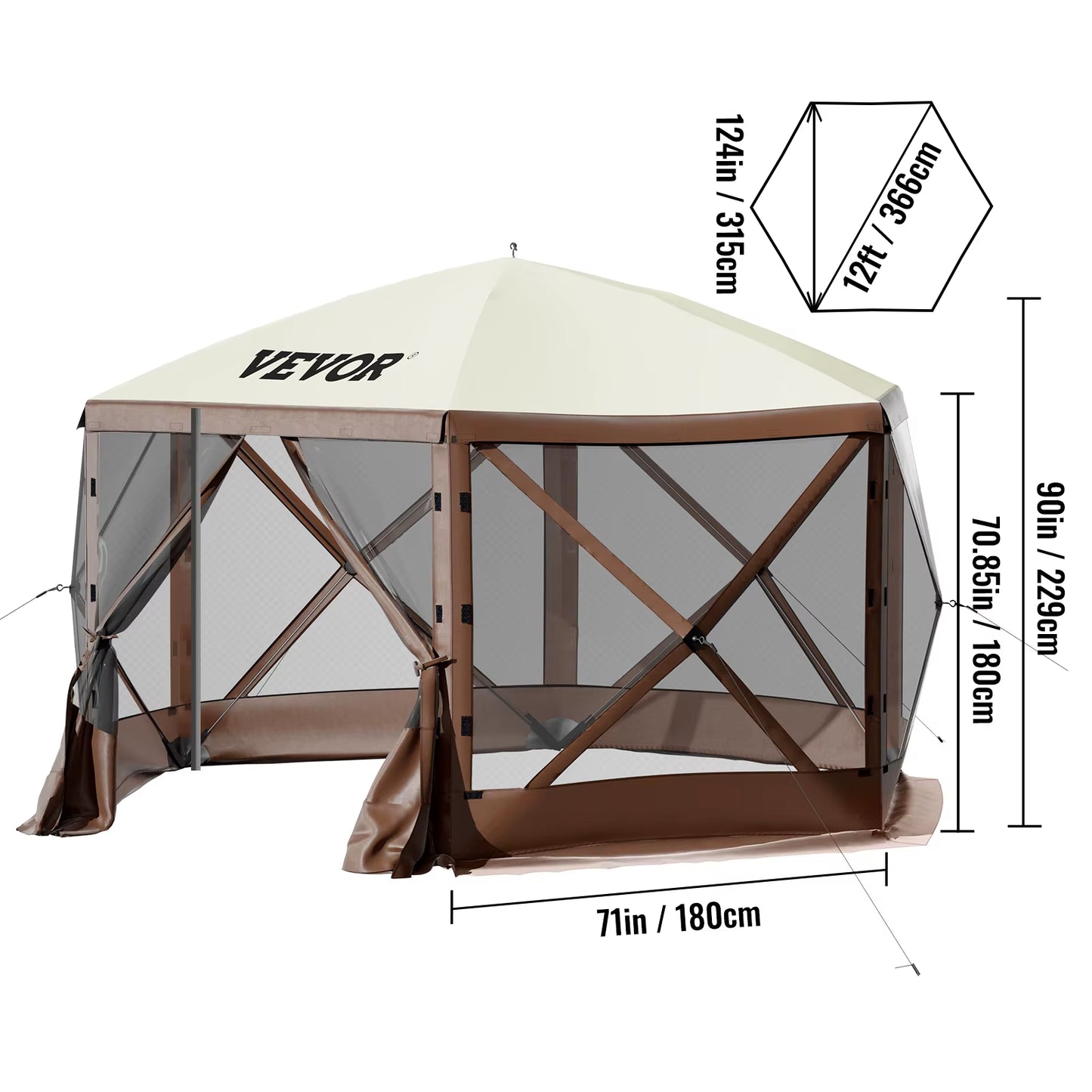 VEVOR Pop-Up Camping Gazebo Camping Canopy Shelter 6 Sided 12' X 12' / 10' X 10' Sun Shade Tents & Canopies Camping & Hiking