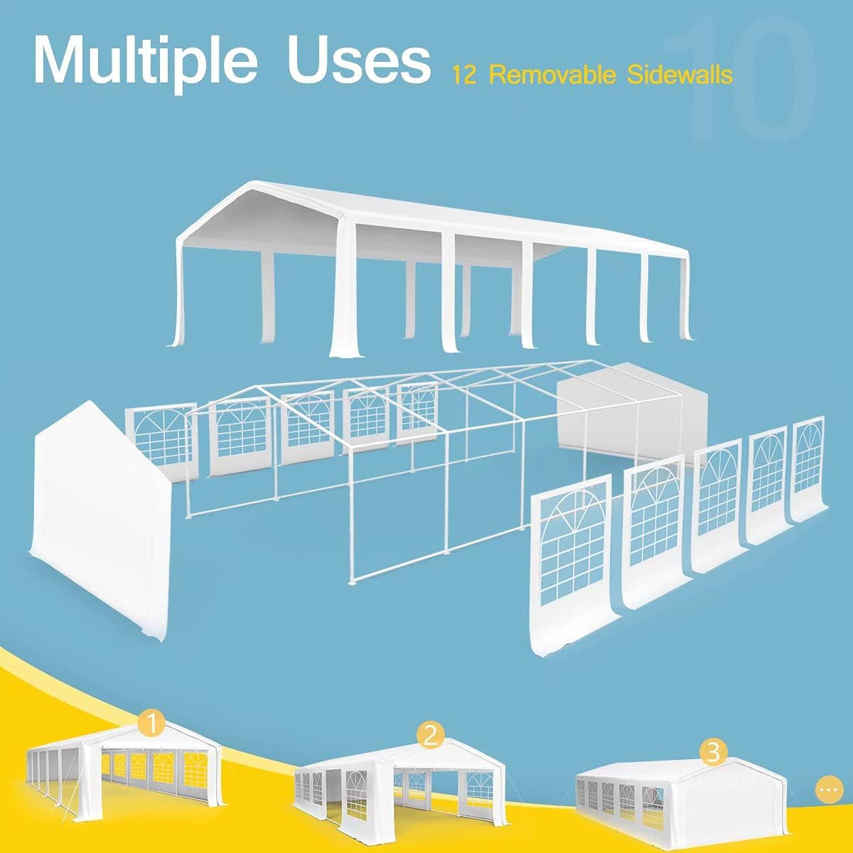 16X32 Party Tent Heavy Duty Large Outdoor Gazebo White Canopy Commercial Shelter Wedding Events Tent (White)