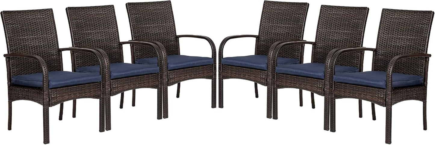 Outdoor Wicker Dining Chairs, Patio Rattan Dining Chairs, Restaurant Chair with Removable Cushions, Firepit Armchair W/Armrests Set of 6