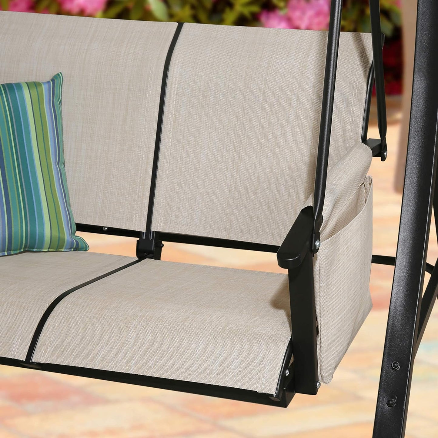 3-Seater Outdoor Porch Swing Patio Hammock Swing Glider Bench with Adjustable Canopy(Tan)