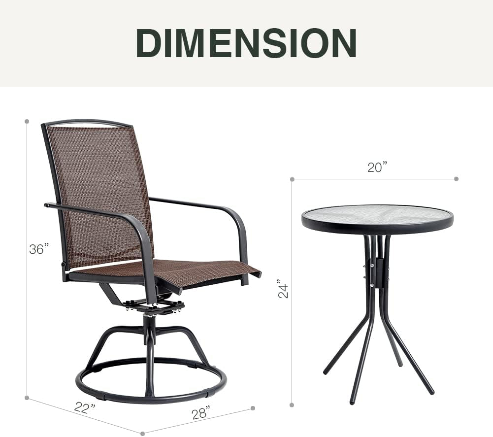 3 Pieces Outdoor Furniture, Patio Table and Chairs, Bar Stools Set of 3 Swivel Outdoor Chairs, Bar Height Patio Table & Chairs Set Furniture Patio All Weather Outdoor Patio Furniture (Brown)