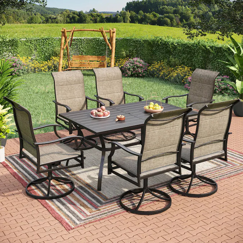 LISMORE 7 -Piece Black Patio Dining Set Steel Rectangle Table with 6 Gray Swivel Chairs