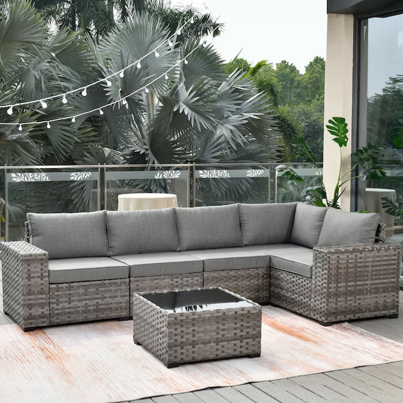 Shine Rattan Outdoor Sectional with Dark Gray Cushions and Rattan Frame