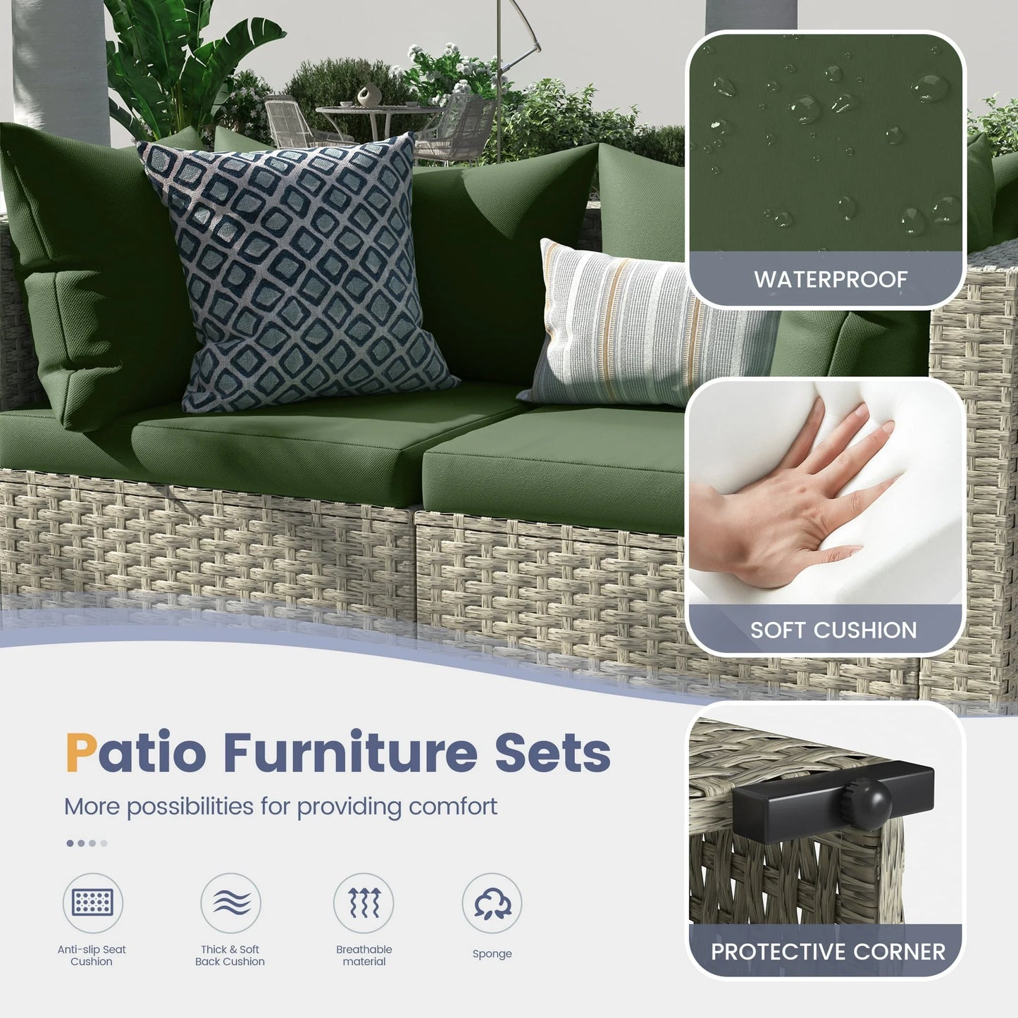 Patio Furniture Sets, Modular Rattan Outdoor Patio Sectional Furniture Sofa Set, Wicker Patio Conversation Set for Backyard