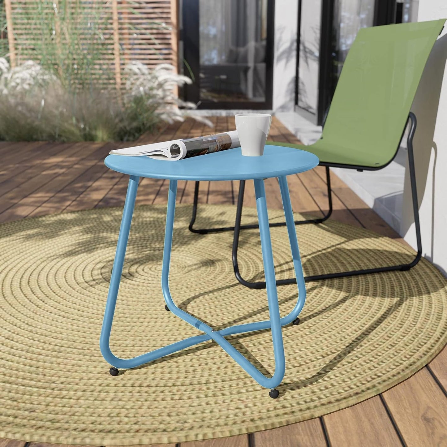 Outdoor Side Table 18-Inch round End Table Accent Table for Bistro Balcony Apartment Blue