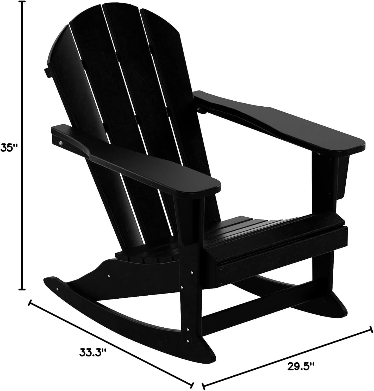 WO Home Furniture Patio Rocking Chair Classic Outdoor HDPE UV Weather Resistant (Black)