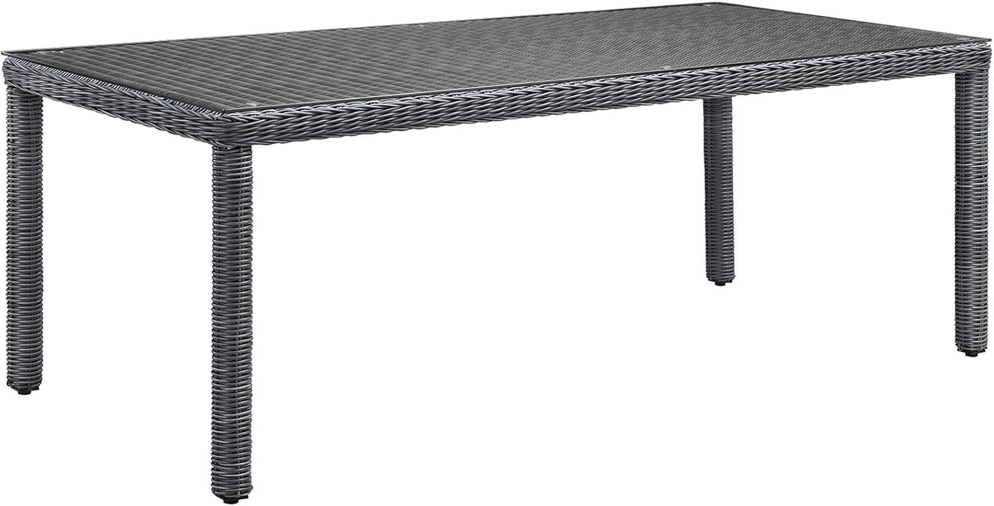 Summon Wicker Rattan Outdoor Patio 83" Rectangle Dining Table in Gray