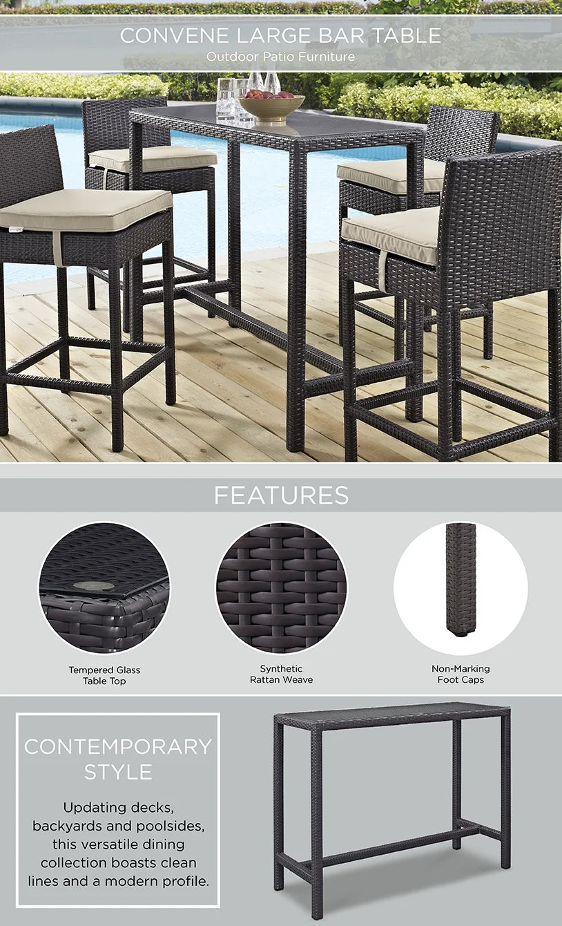 Convene Large Outdoor Patio Bar Table in Espresso