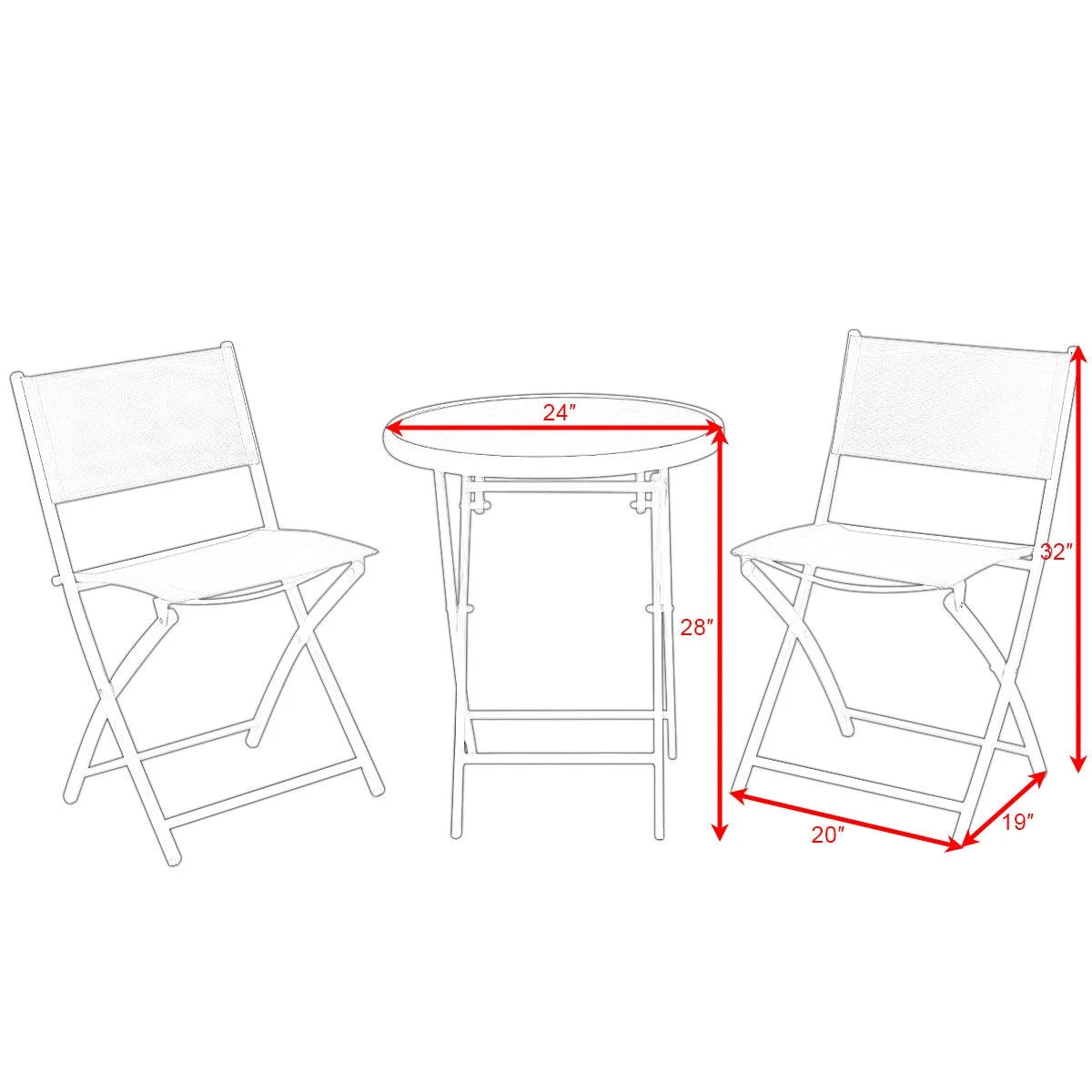 3 PCS Folding Bistro Table Chairs Set Garden Backyard Patio Furniture White