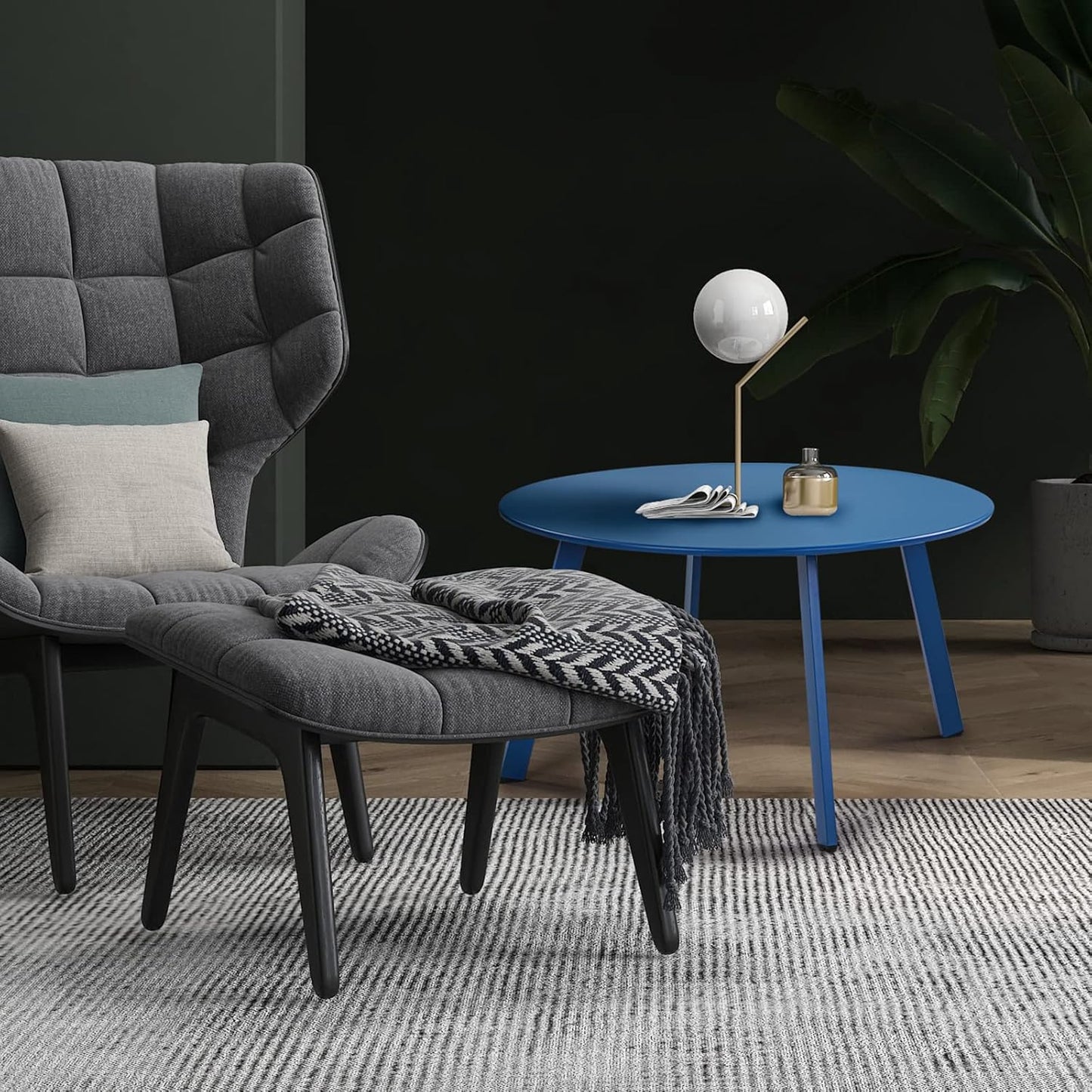 28-Inch round Side Table, Modern Steel Outdoor End Side Table for Patio Apartment Bedroom Living Room Balcony, Peacock Blue