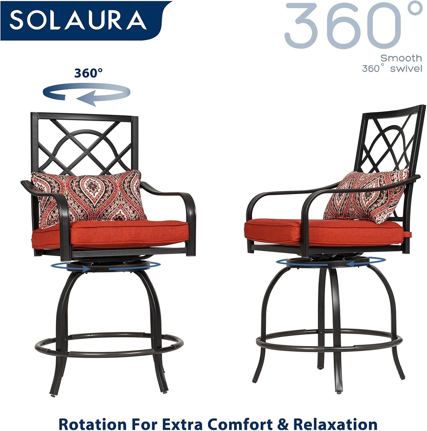 3-Piece Outdoor Patio Swivel Bar Stool Set with Height Outdoor Bar Table (Wood-Like Desktop) and Patio High Swivel Bar Stool Chairs