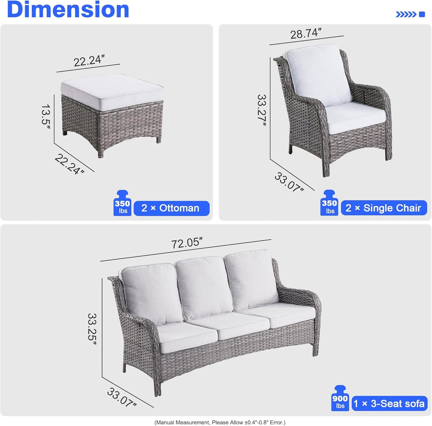 Patio Furniture Sets with High Back Sofa,5 Pieces Outdoor Furniture Conversation Set,All Weather Wicker outside Couch with Chairs and Ottomans,Grey Wicker Grey Cushion