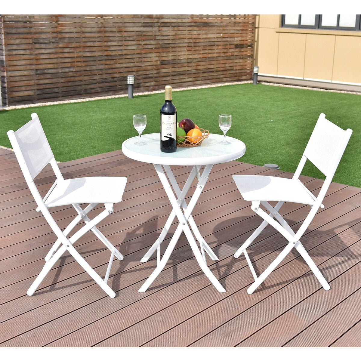 3 PCS Folding Bistro Table Chairs Set Garden Backyard Patio Furniture White