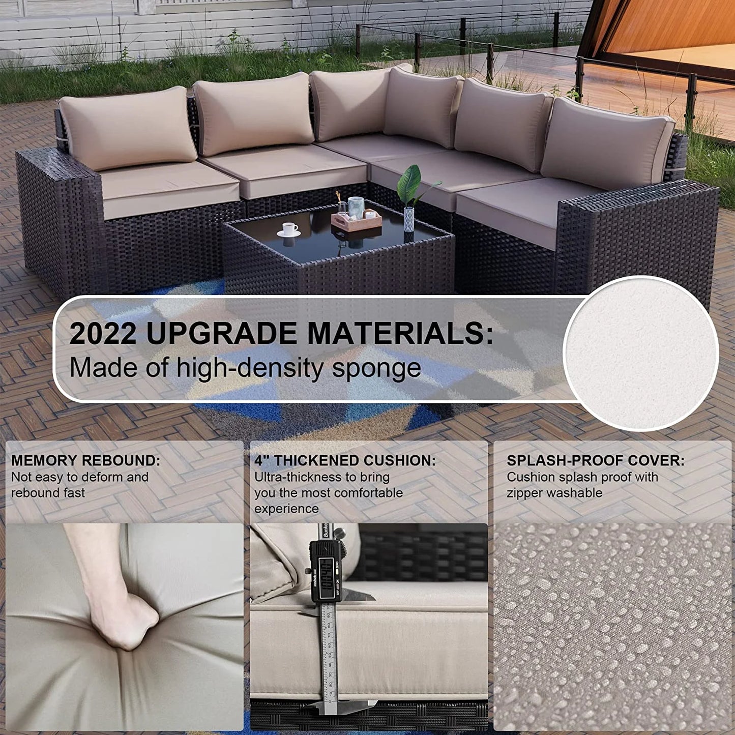Outdoor Patio Furniture Set 6 Piece Sectional Rattan Wicker Sofa Set Patio Conversation Set,Sand