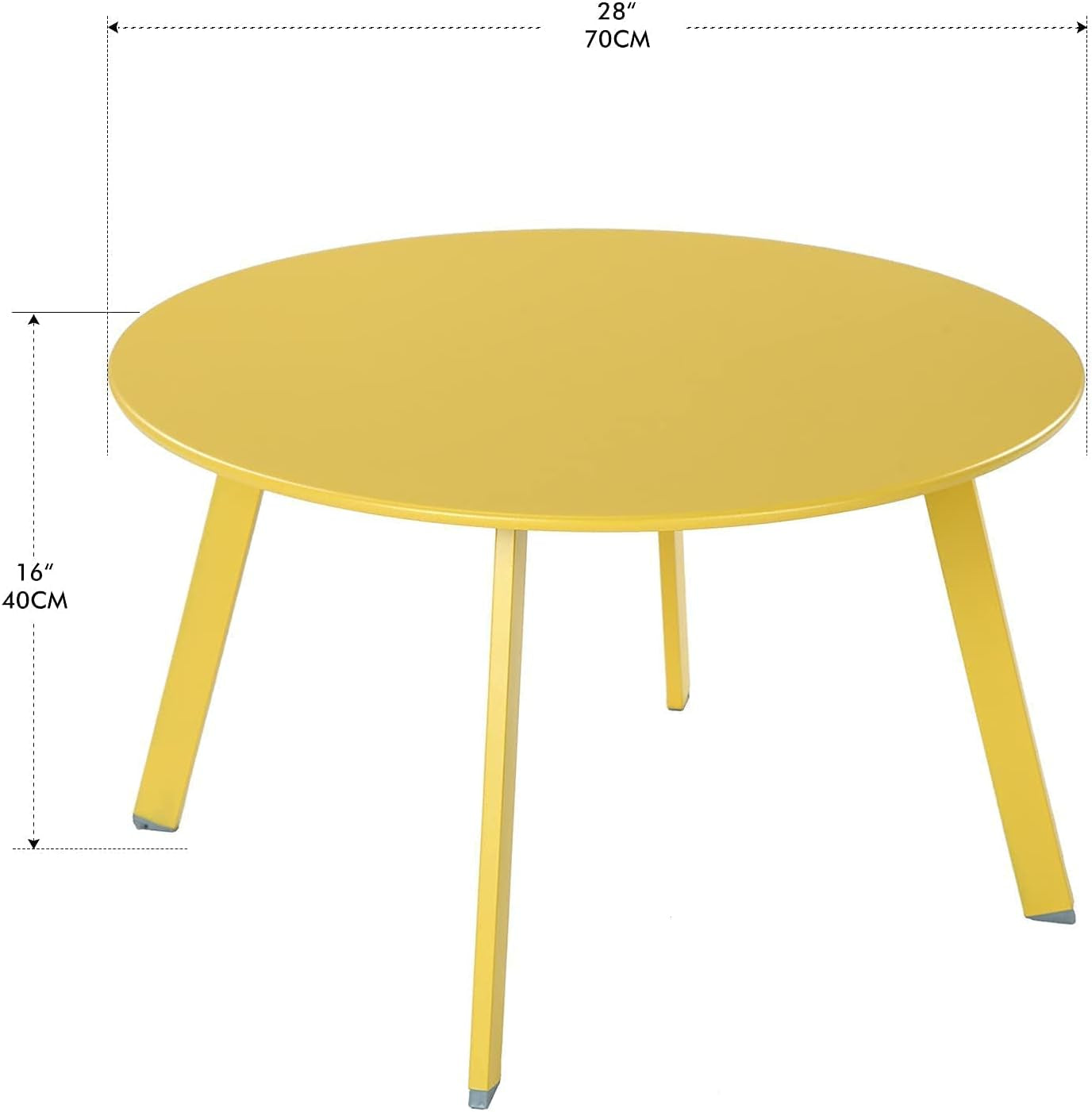 28-Inch round Side Table, Modern Steel Outdoor End Side Table for Patio Apartment Bedroom Living Room Balcony, Yellow