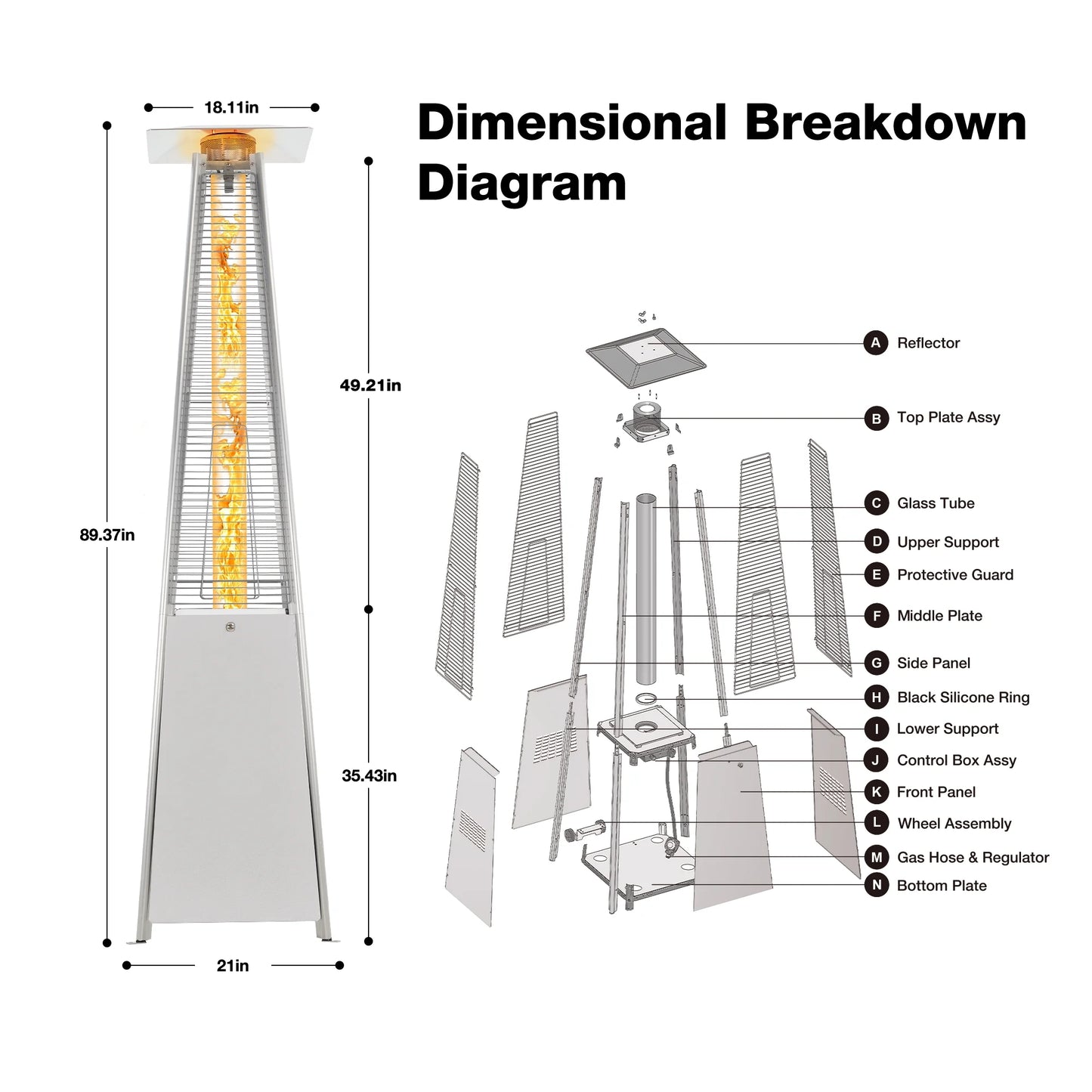 Pyramid Patio Heater, 48,000 BTU Outdoor Propane Patio Heater, Silver