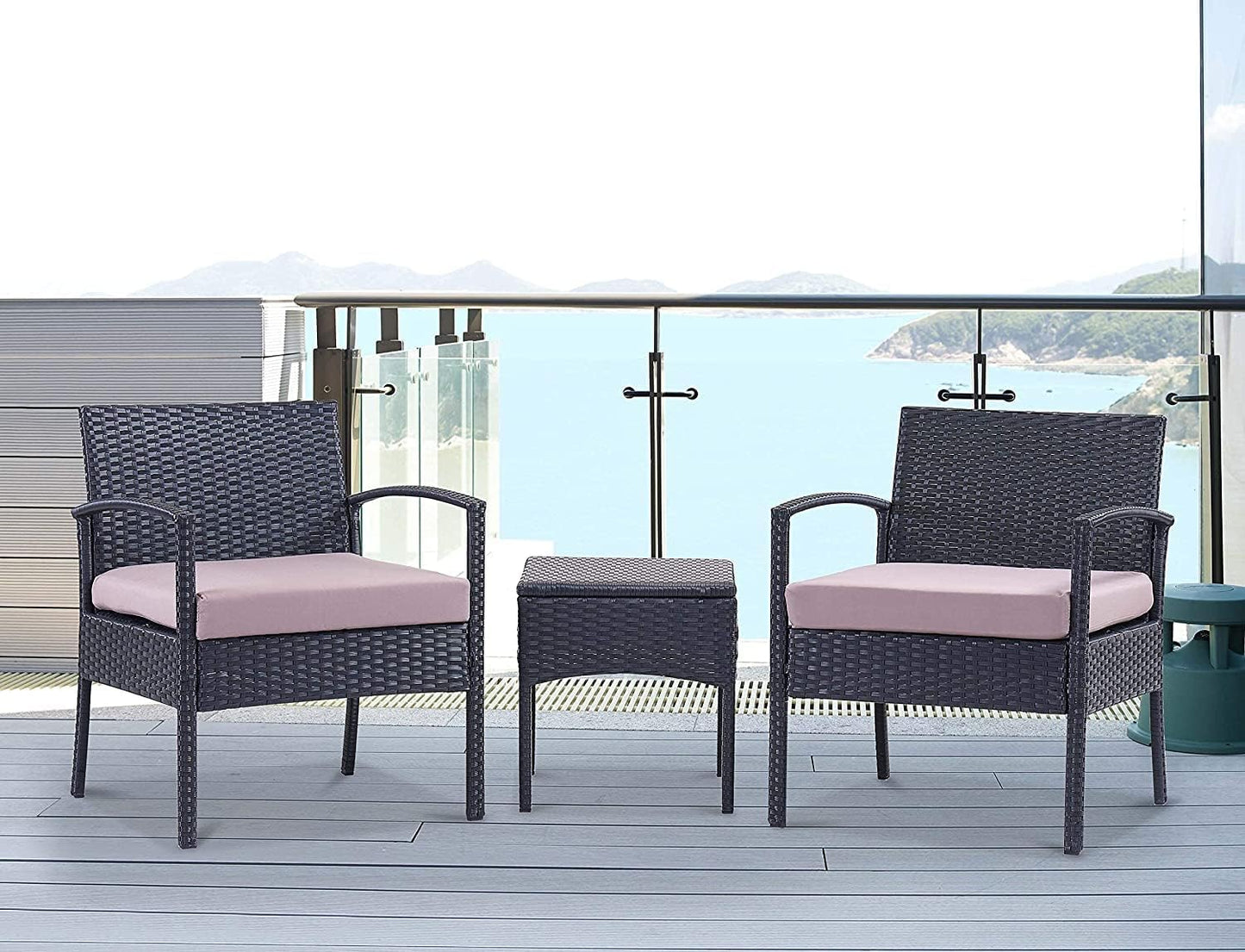 3 Pieces Patio Furniture Set, Outdoor Furniture Set, Patio Bistro Set Outdoor, Patio Conversation Set, Patio Set, Patio Table and Chairs, Patio Chairs with Coffee Table for Yard & Bistro, Brown