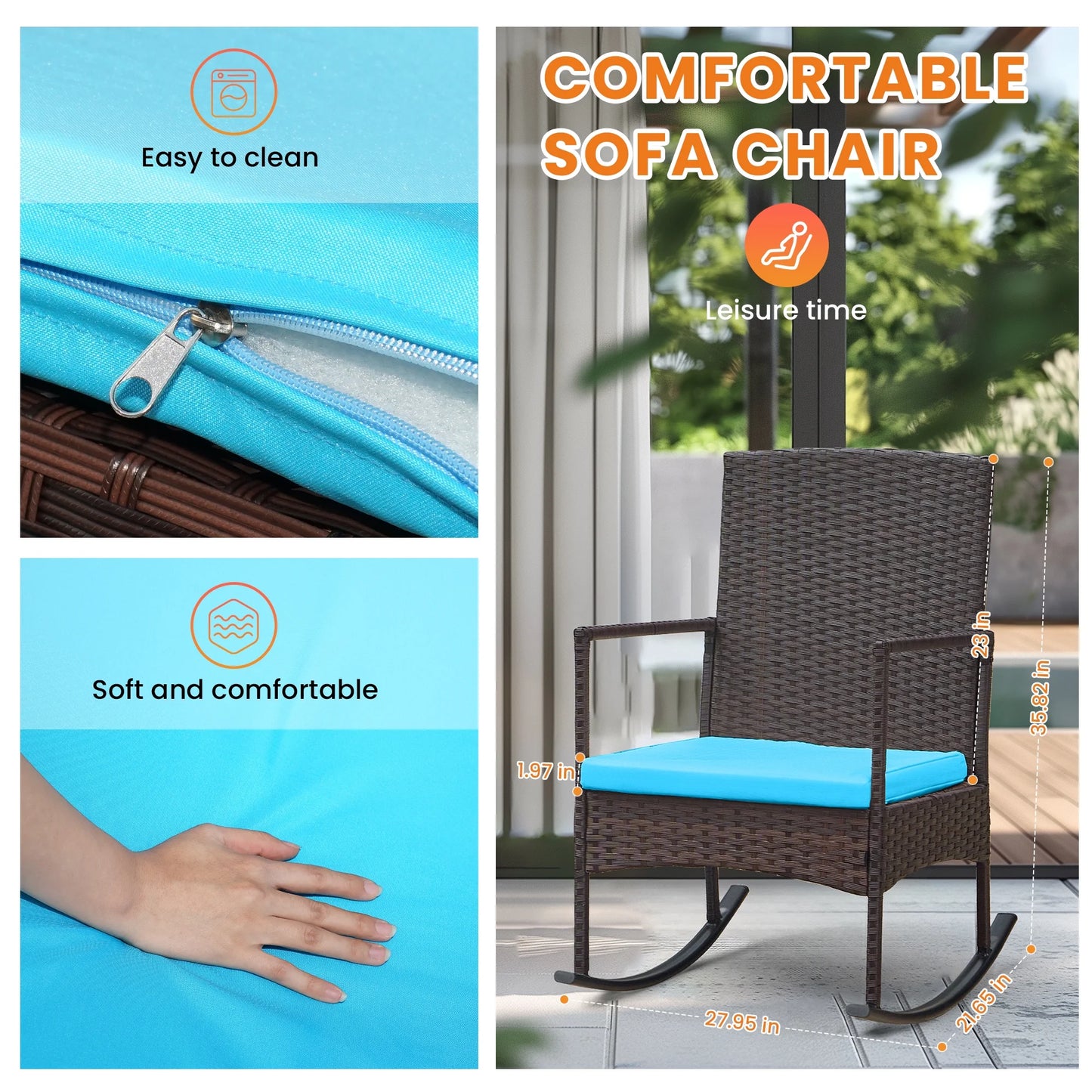 Oversize 3 Piece Patio Furniture Set Outdoor Patio Rocking Chair Set for Balcony Garden Bistro,Blue