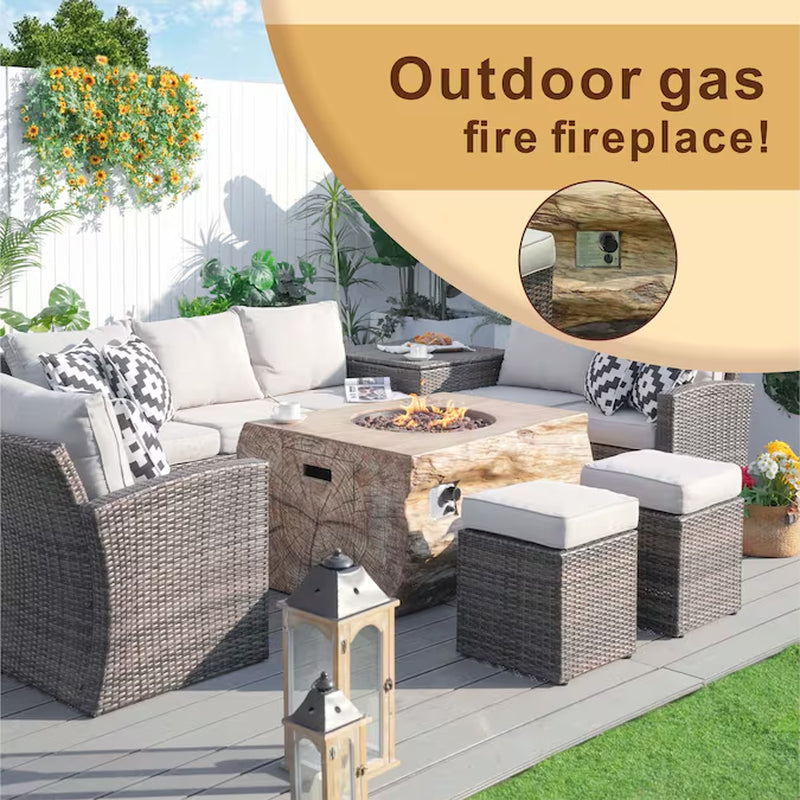 Arthur 7 -Piece Wicker Patio Sofa Conversation Set with Tan Cushions