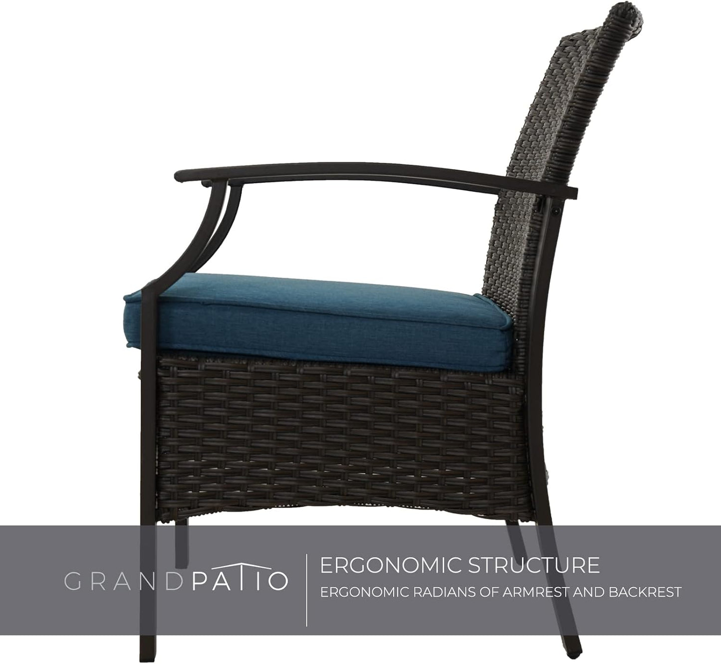 5 Pieces Outdoor Patio Furniture Sets Weather Resistant Wicker Outdoor Patio Chairs with Ottomans and Coffee Tables for Balcony Backyard Garden Poolside, (Peacock Blue)