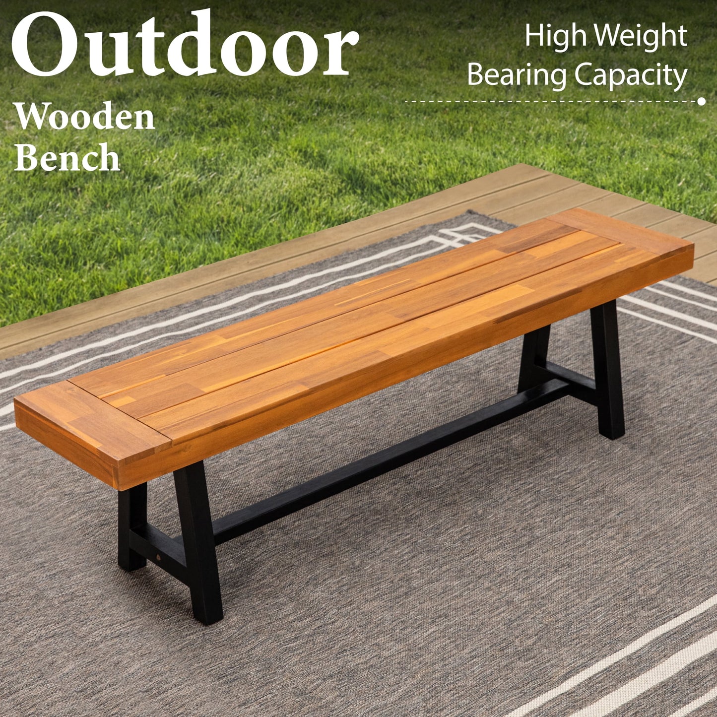 Set of 3 Patio Wood Garden Bench Set Outdoor Dining Set with 1 Acacia Table and 2 Pieces Bench Chairs Suitable for 4 People