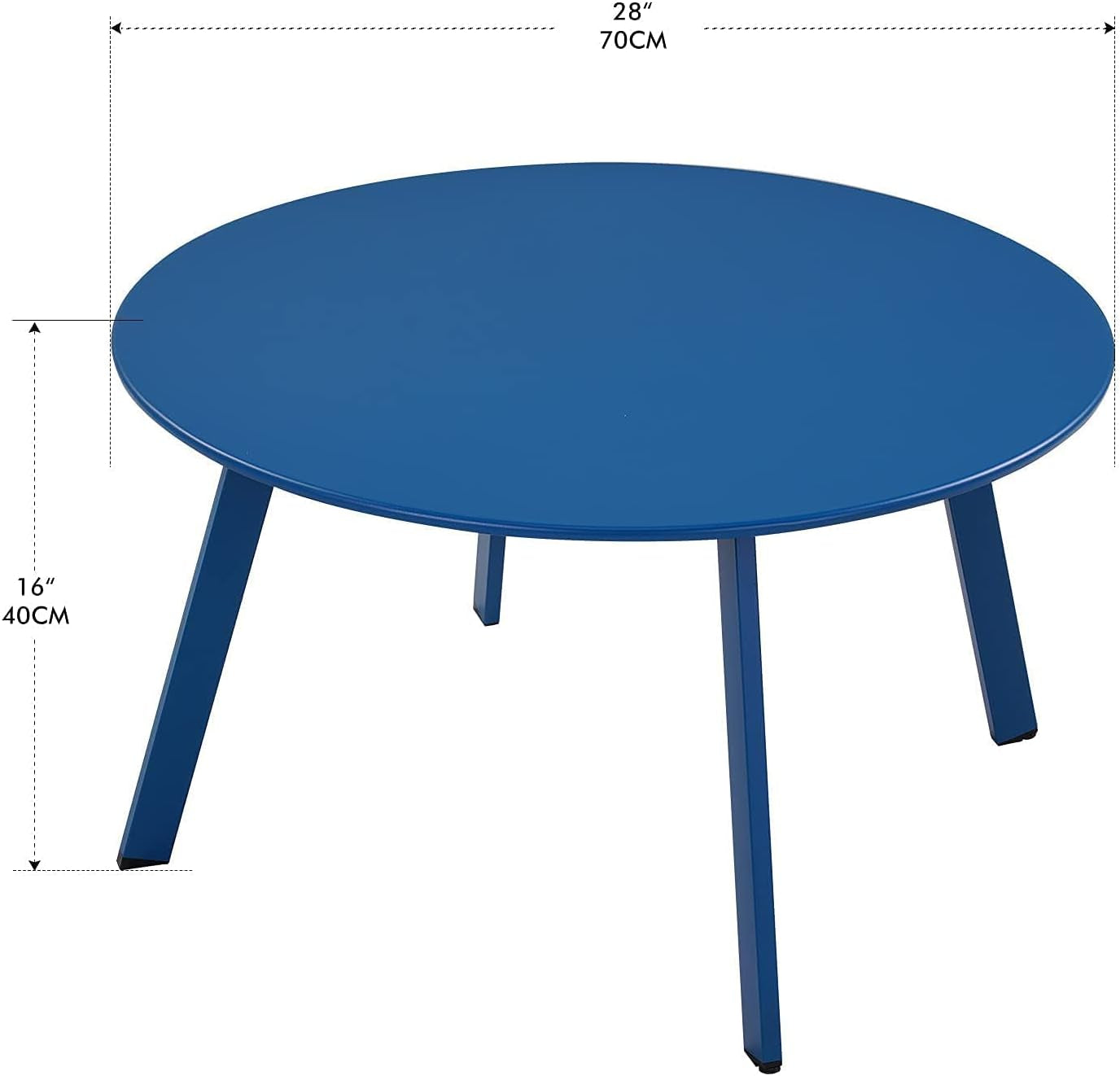 28-Inch round Side Table, Modern Steel Outdoor End Side Table for Patio Apartment Bedroom Living Room Balcony, Peacock Blue