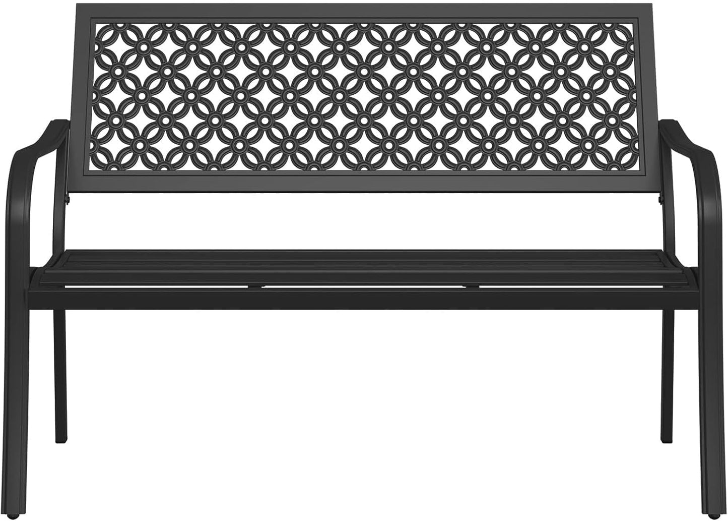 Outdoor Bench, Garden Benches with Anti-Rust Metal Powder Coated Frame, Patio Bench for Front Porch Park outside Furniture Decor, Black