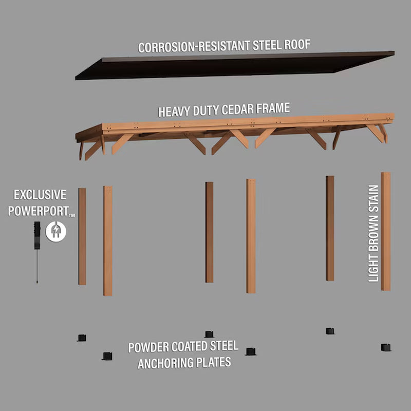12-Ft X 20-Ft Brown Rectangle Gazebo with Hardtop Steel Roof