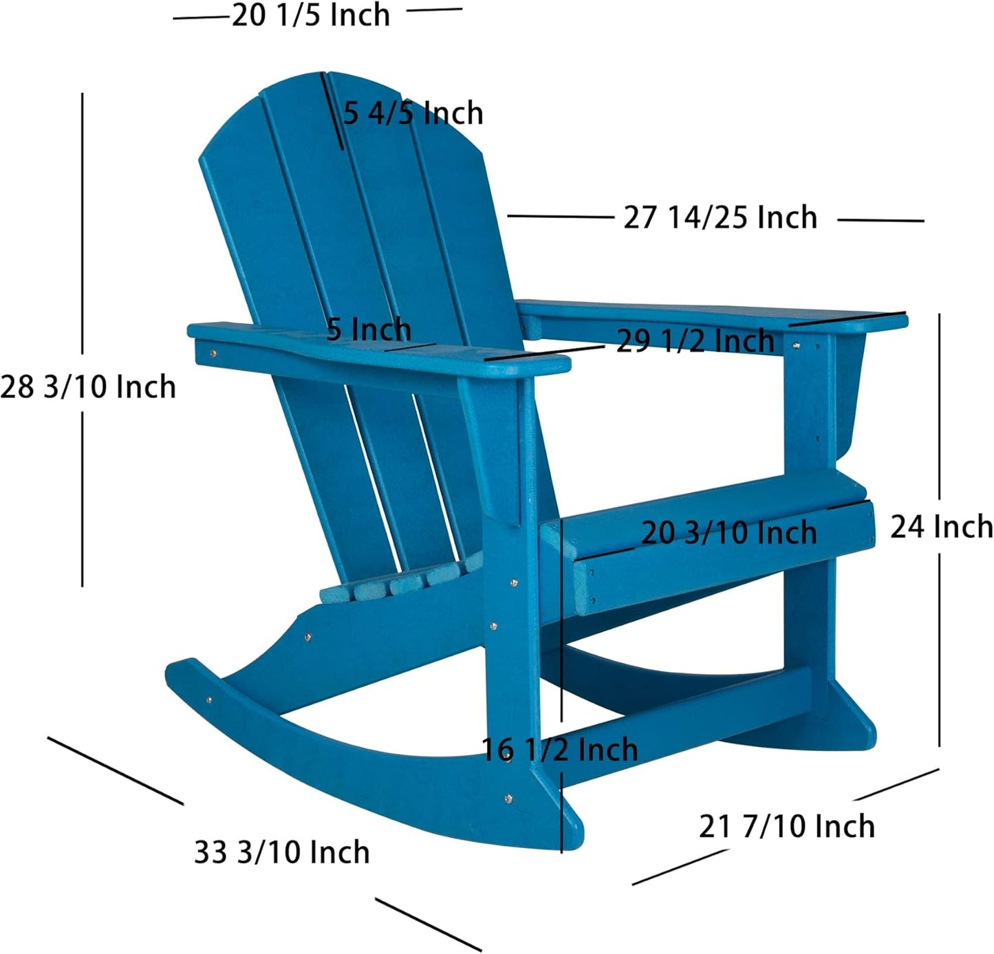 WO Home Furniture Patio Rocking Chair Classic Outdoor HDPE UV Weather Resistant (Pacific Blue)