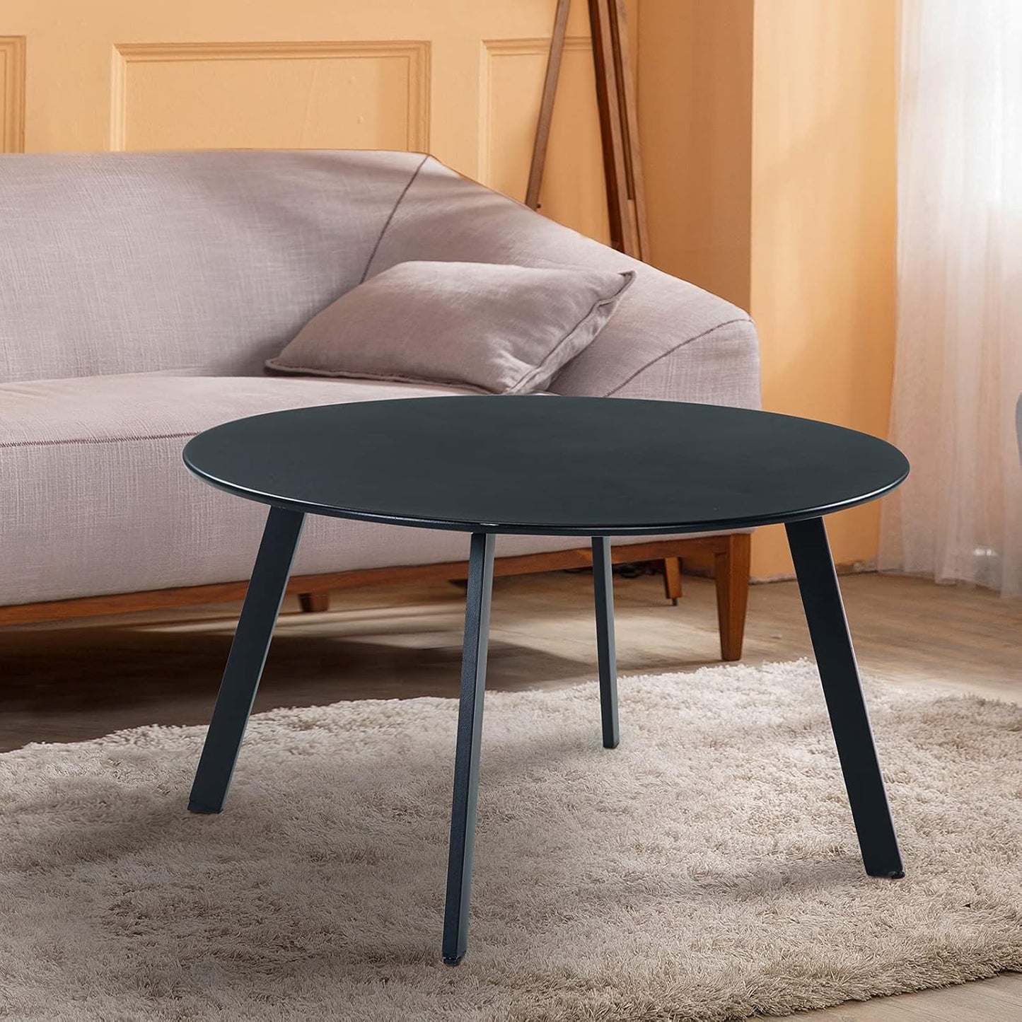 28-Inch round Side Table, Modern Steel Outdoor End Side Table for Patio Apartment Bedroom Living Room Balcony, Black