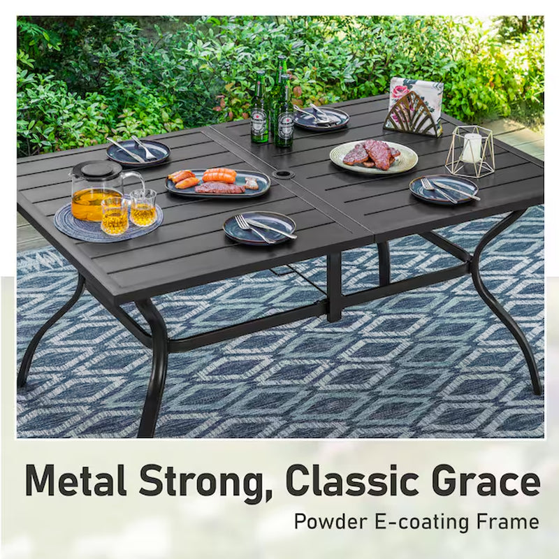 LISMORE 7 -Piece Black Patio Dining Set Steel Rectangle Table with 6 Gray Swivel Chairs