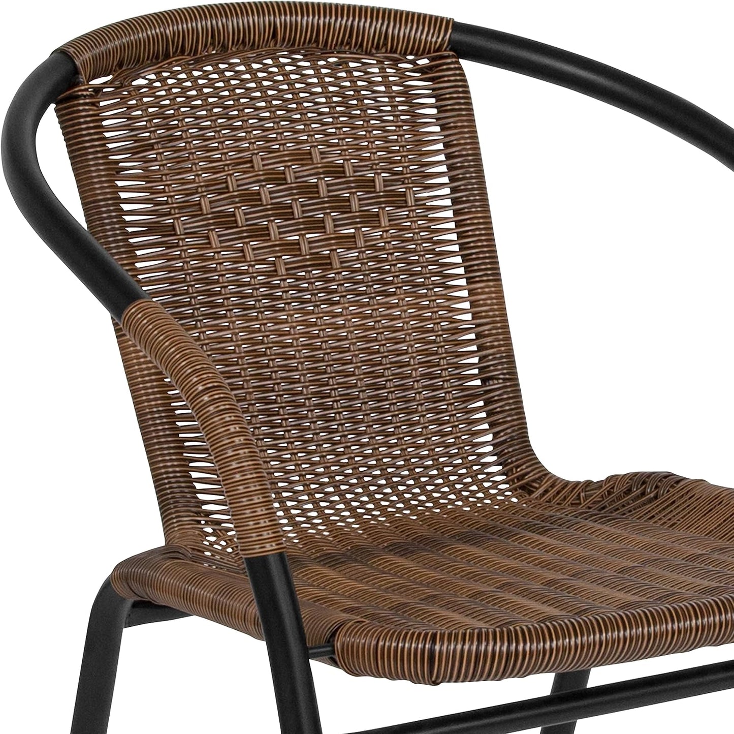 2 Pack Medium Brown Rattan Indoor-Outdoor Restaurant Stack Chair