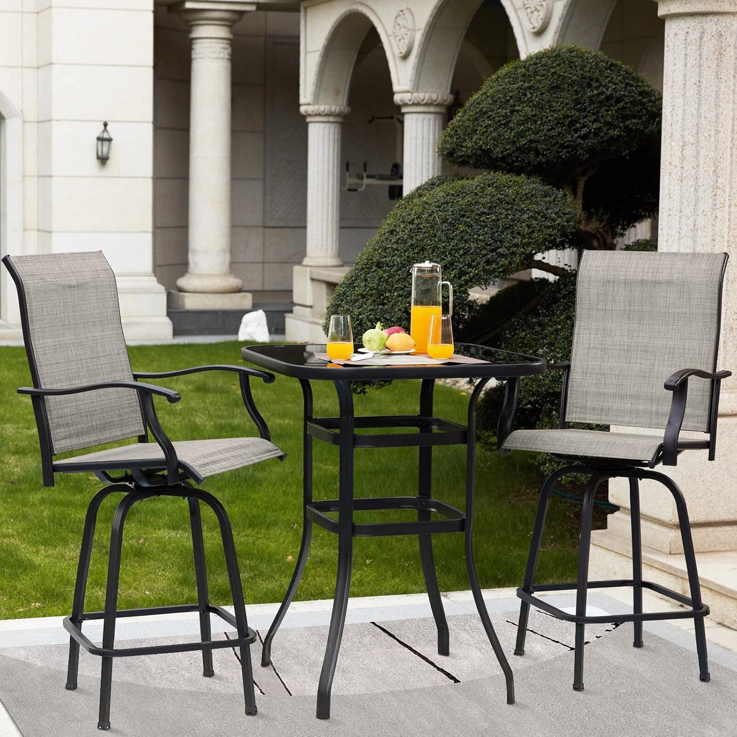 Set of 2 Outdoor Patio Swivel Bar Stools, High Bistro Stools Height Patio Chairs, All Weather Patio Bar Set Garden Furniture Bar Dining Chair, Gray