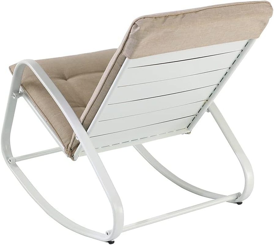 Patio Rocking Chair Outdoor Metal Rocker Chairs with Detachable Cushion for Porch, Balcony, Poolside and Indoor Use, 1 PCS, White