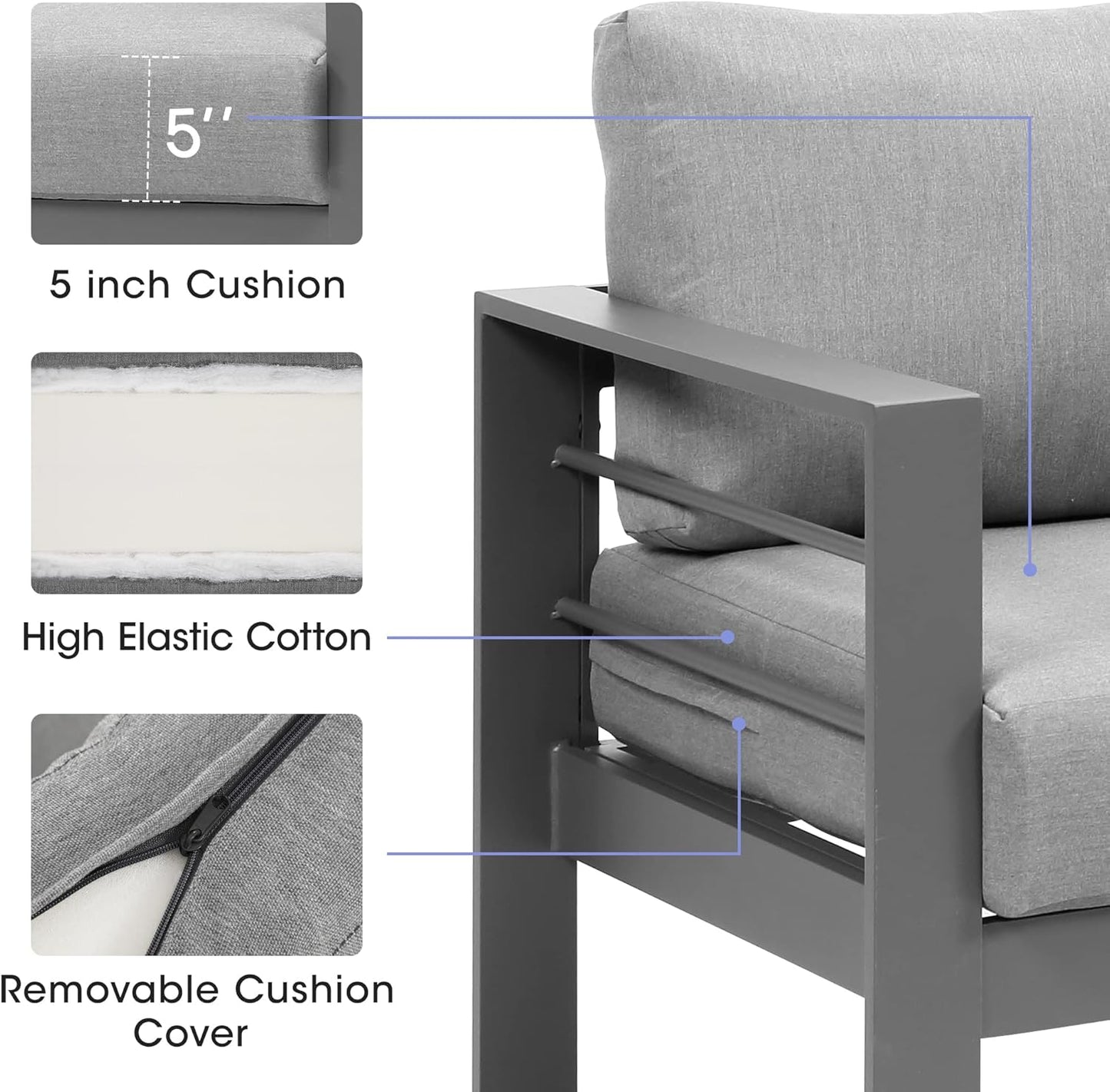 Patio Furniture Set, Outdoor Aluminum Sectional Sofa Couch with Coffe Table, All-Weather Metal Conversation Set with Upgraded Dark Grey Cushion
