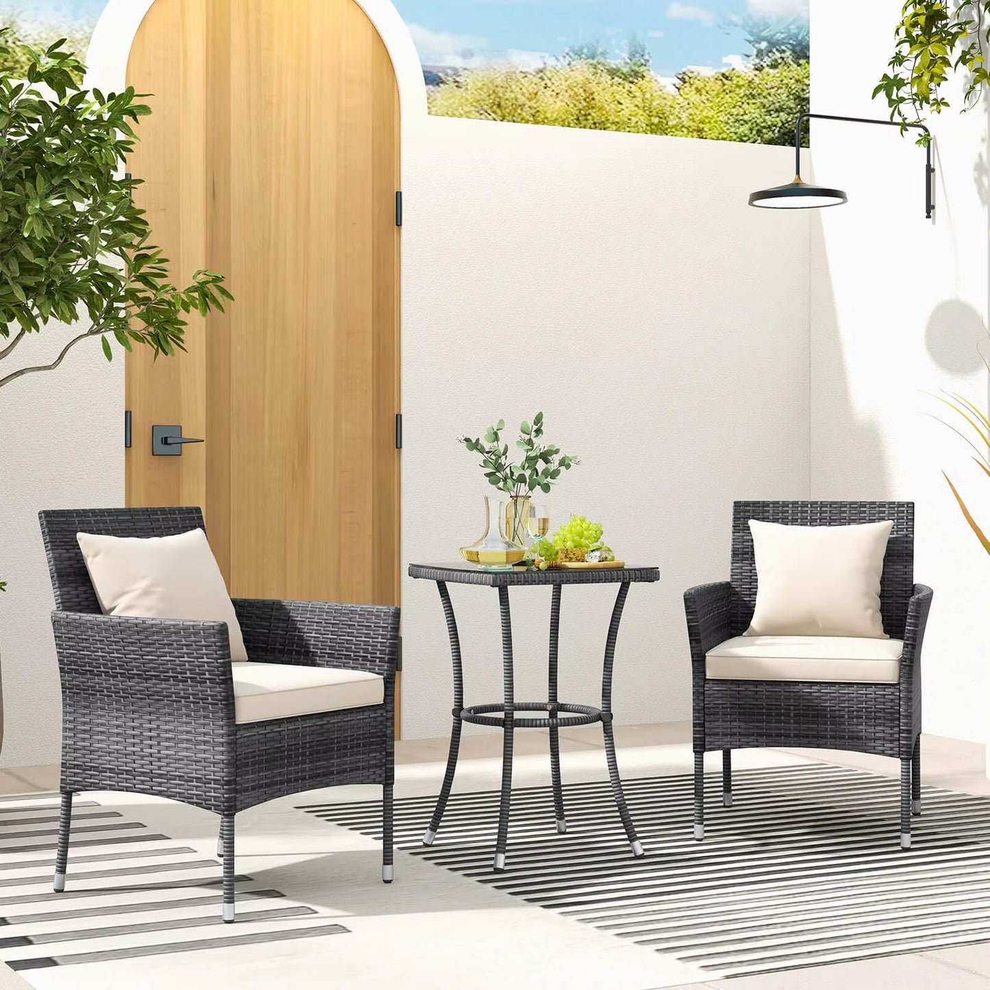 3 PCS Patio Furniture Set with Cushioned Patio Chairs & Tempered Glass Coffee Table