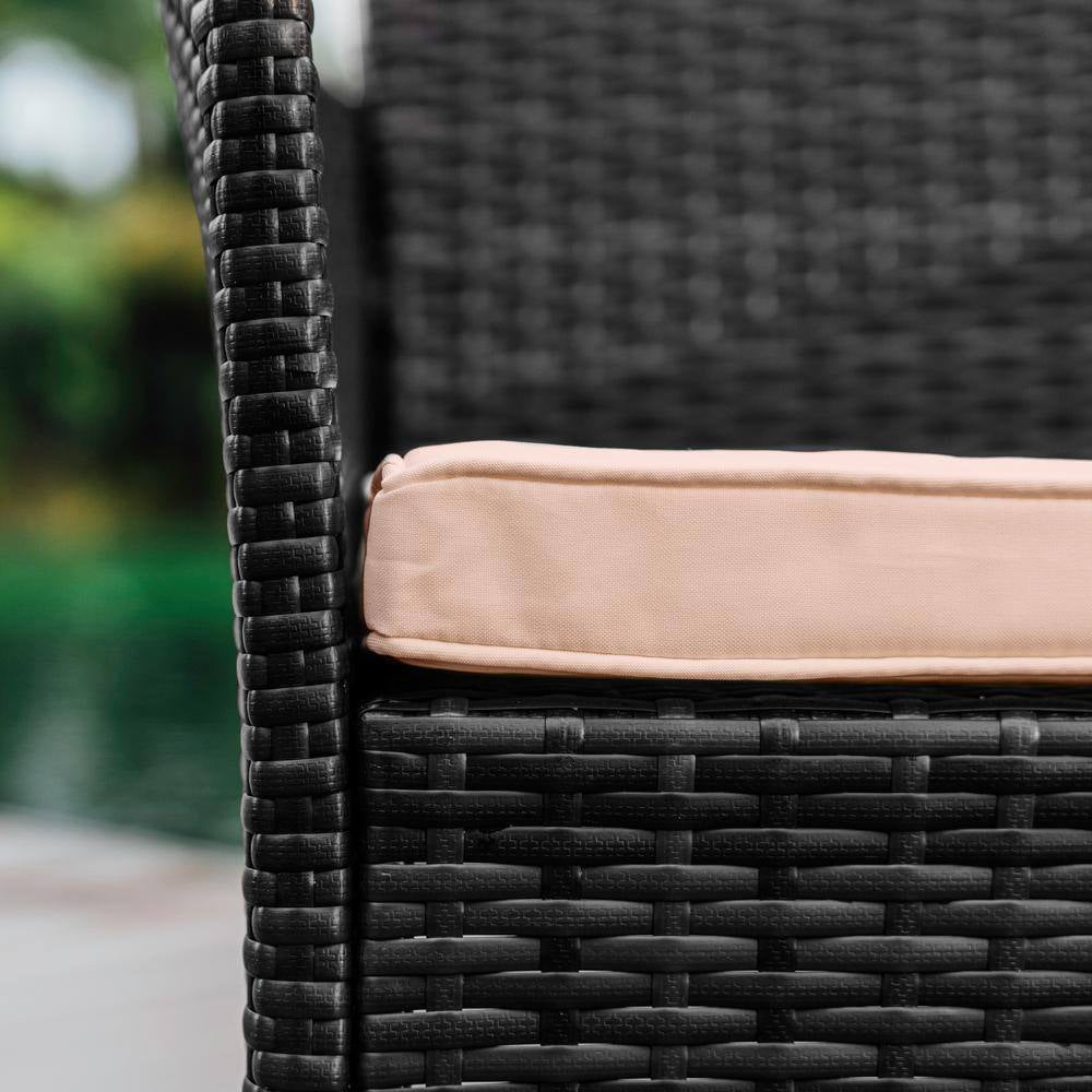 4-Piece Black Patio Outdoor Furniture Wicker Conversation Set with Beige Cushions, 1-Loveseat, 2-Chairs and Coffee Table