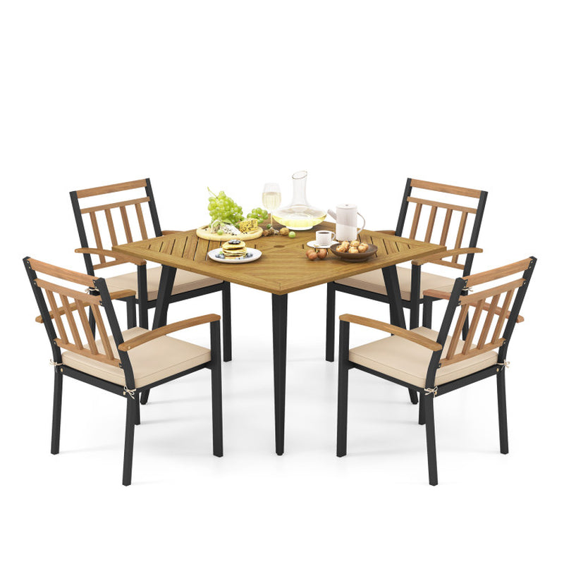 5 Pieces Patio Dining Set with Cushions and 1.9 Inches Umbrella Hole
