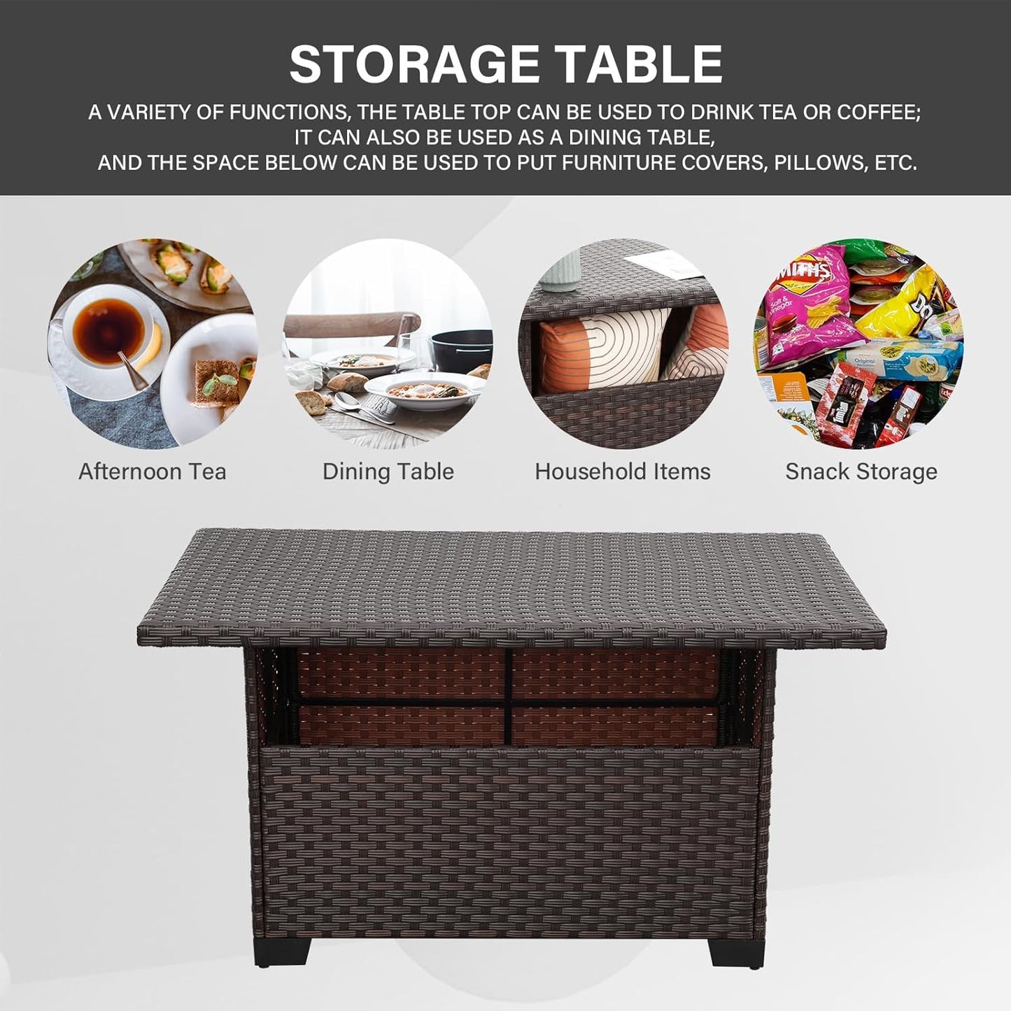 Outdoor Patio Furniture Set Dark Brown Rattan 10 Piece Sectional Sofa PE Wicker Conversation Couch Sets with Storage Table and Non-Slip 5" Thick Grey Cushion