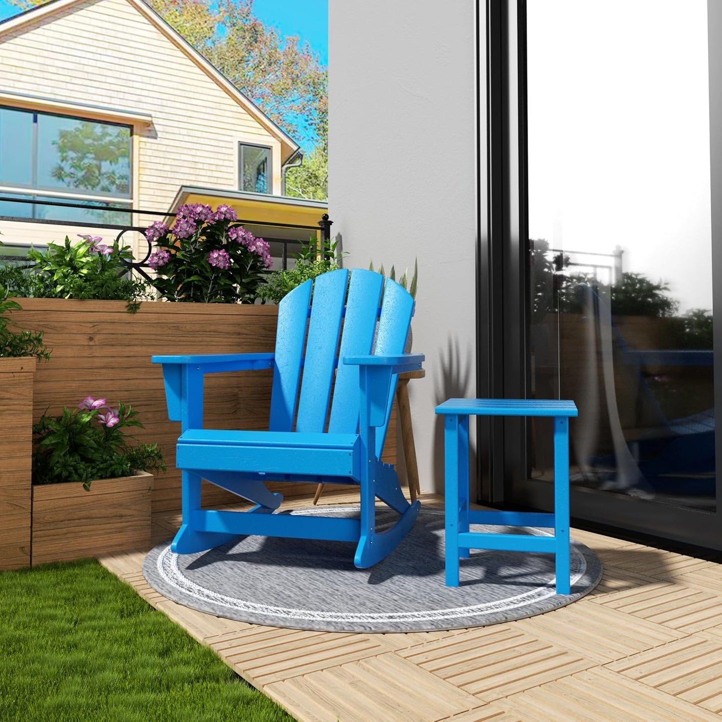 WO Home Furniture Patio Rocking Chair Classic Outdoor HDPE UV Weather Resistant (Pacific Blue)