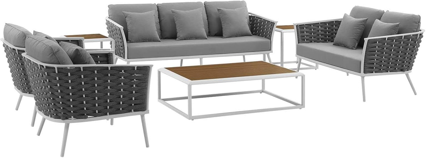 Stance Outdoor Patio Aluminum Sectional Sofa Set, 7 Piece, White Gray