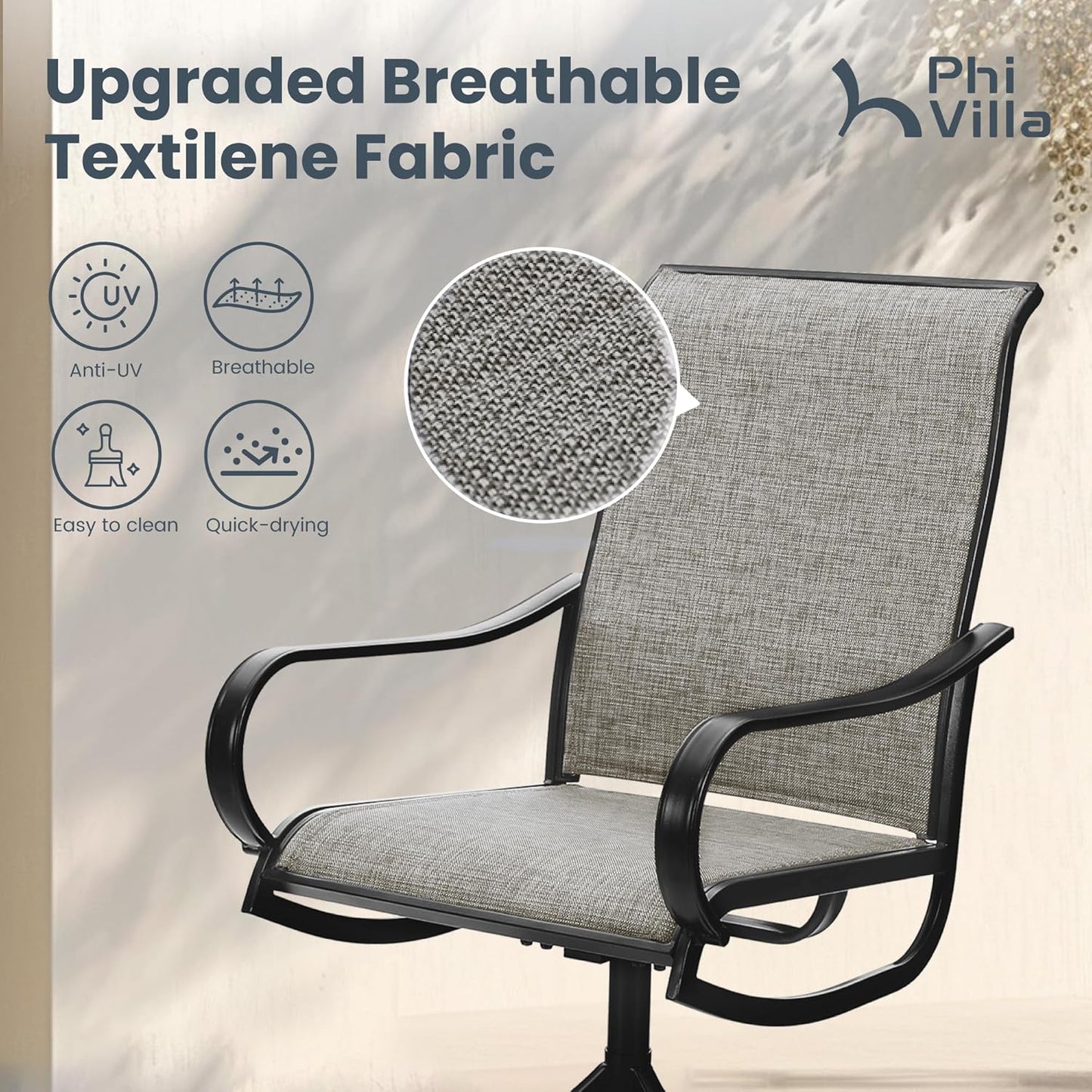 Patio Swivel Dining Chairs Set of 4 Outdoor Metal Chair with Textilene Mesh Fabric, Patio Gentle Rocker Chair, Black Frame for Patio Deck Garden